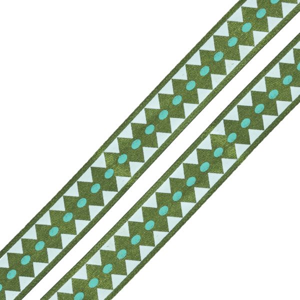 Лента атласная с рисунком Ромбы 15.0 мм / 3 метра, зеленый, Globus