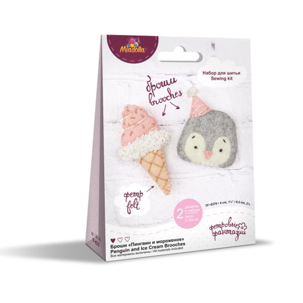 Набор для шитья игрушки Броши «Пингвин и мороженое» 4 см, Miadolla TF-0370
