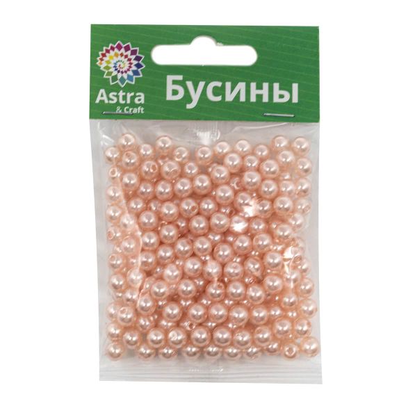 Бусины пластик (жемчуг) ⌀6 мм, 25 г, Astra&Craft, 006 NL розовый