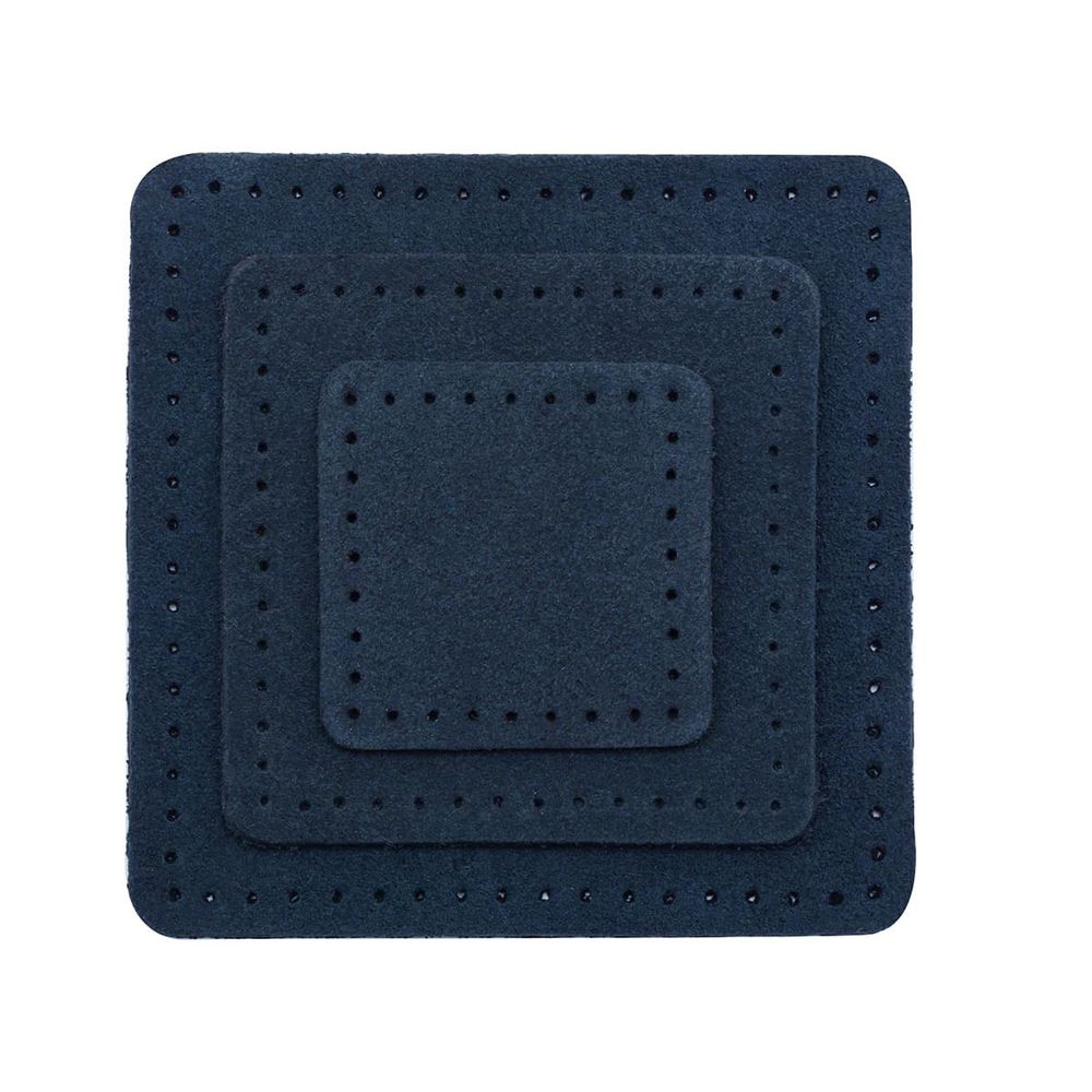 Набор заплаток пришивных из замши, квадрат 4см, 6см и 8см, с перфорацией, 3 шт, 100% кожа (22 темно-синий), 59402