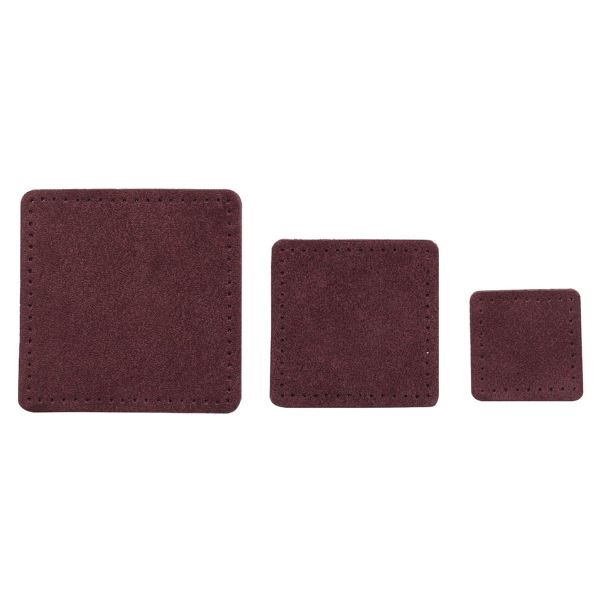 Набор заплаток пришивных из замши, квадрат 4см, 6см и 8см, с перфорацией, 3 шт, 100% кожа (31 бордовый), 59402