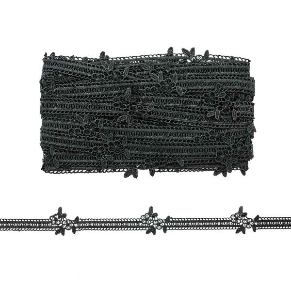 Кружево гипюр (плетёное) (матовое) 30 мм, 13.72м, цв.черный, S090712