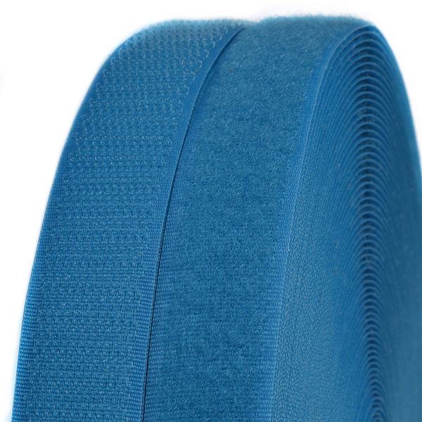 Лента контактная липучка (велкро) пришивная 25 мм / 25 метров, F216 голубой, ПАРА (крючок+петля), качество 