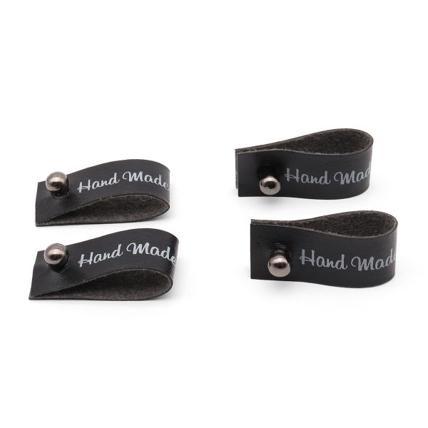 Бирка из экокожи Нand Made с кнопкой черная печать 1,5х7см, 4 шт (черная)