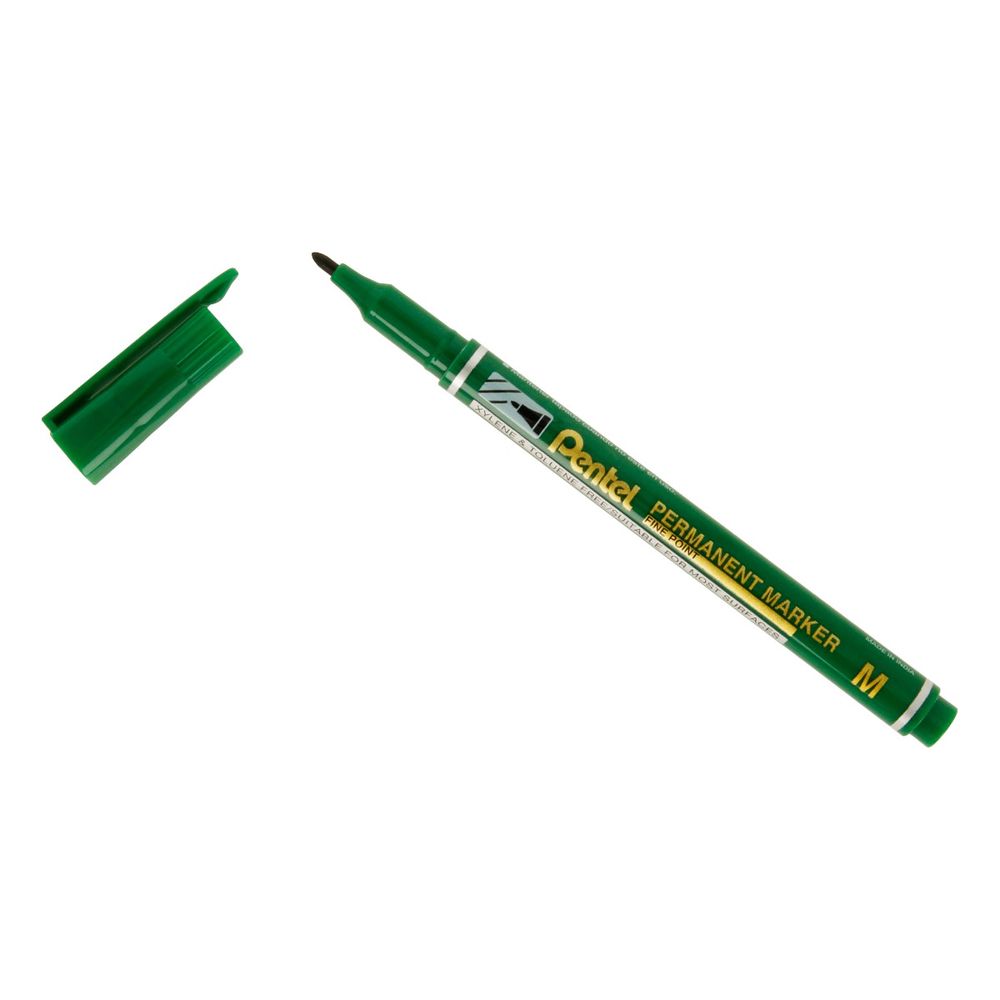 Перманентный маркер 1 мм, Medium Point, 12 шт, зеленый, Pentel NM470-D