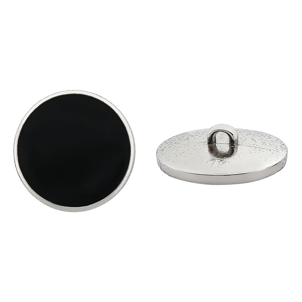 Пуговицы на ножке 40L (25мм), пластик (Black/S черный с серебром), RBz-94, 36 шт