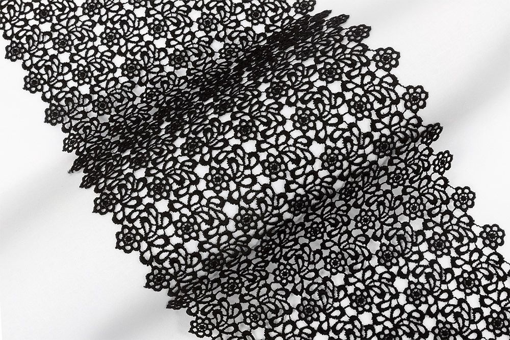 Кружево гипюр (плетёное) широкое 200 мм / 10 м, черный, Gamma GGM-20003