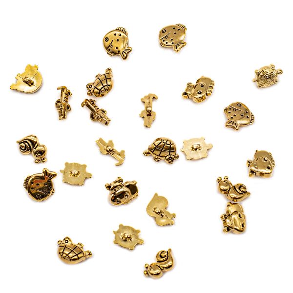 Украшения декоративные пуговицы Зверята, AG/золото, 24 шт