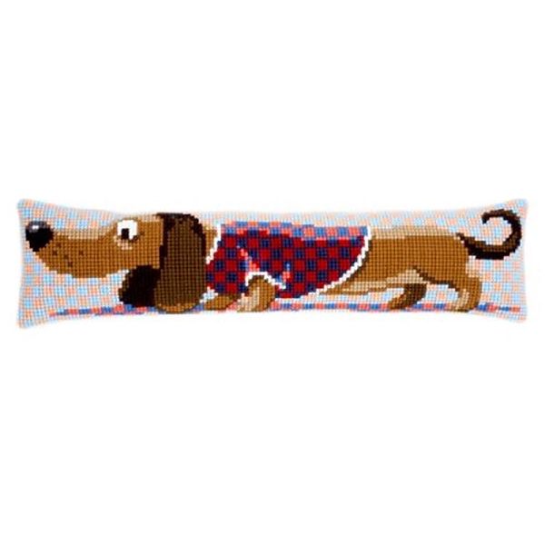 Набор для вышивания нитками Vervaco, подушка Такса в жилете 80х20см