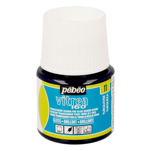Краска по стеклу (под обжиг) глянцевая Vitrea 160, 45 мл, 111011 бирюзовый, Pebeo