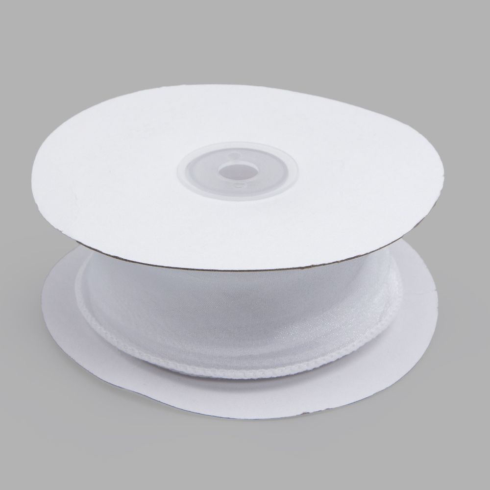 Лента декоративная с волнистым краем 38.0 мм / 18.29±1 метров, 100% органза, (08 белый)