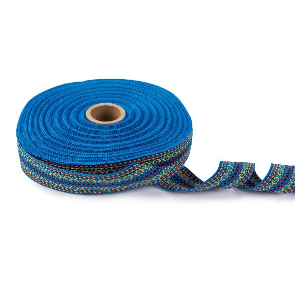 Лента (тесьма) жаккардовая 30.0 мм / 25±1 метров, Орнамент для северных народов, рис 9871 №4 сини/красн/черн/желтый, Gamma C3881