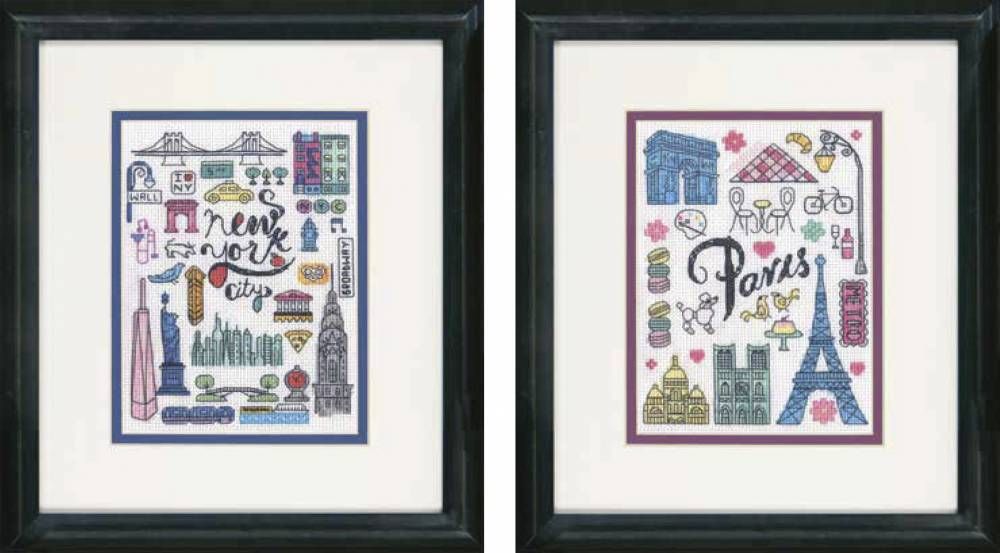 Набор для вышивания нитками Dimensions, Нью-Йорк и Париж 2 шт 13х18 см