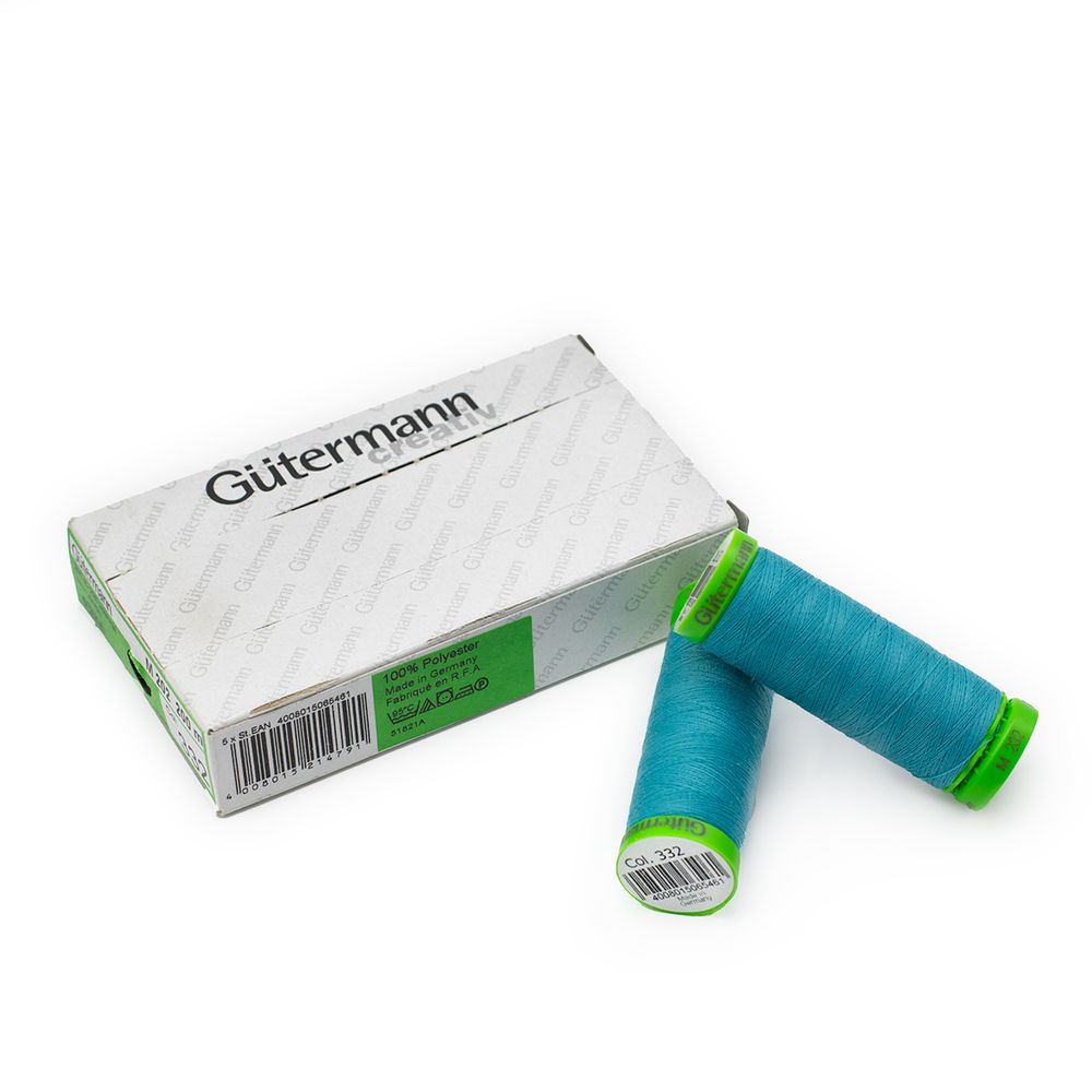 Нитки для тонких тканей Gutermann Extra Fine 150, 200м, 332 насыщенный бирюзовый, 5 катушек
