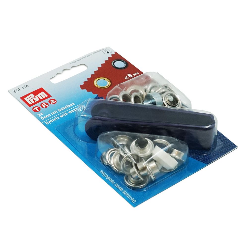 Люверсы металл ⌀_8.0 мм (внутр.) с инструментом для установки, серебро, Prym, 24 шт