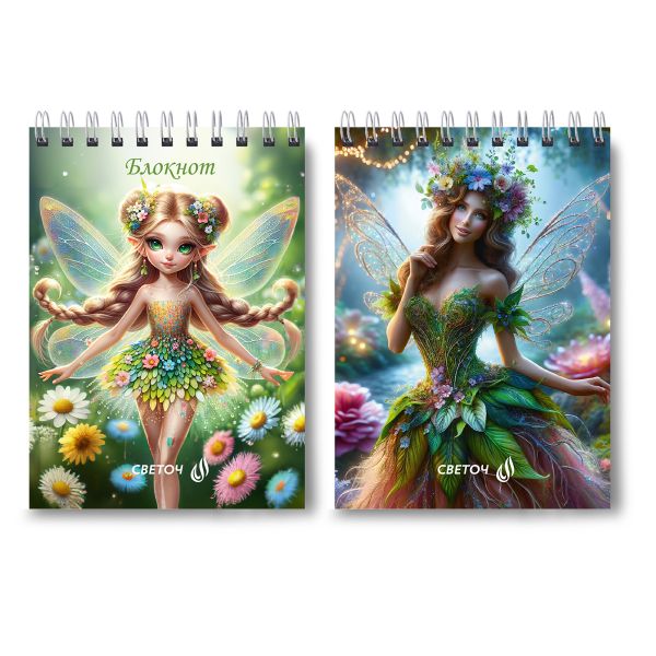 Блокнот на гребне A6 80 л., 4 шт, клетка, Волшебные крылья 01204, Светоч Б116