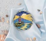 Набор для вышивания нитками Panna, Живая картина. Брошь. Ночной маяк, 5.5x5.5 см