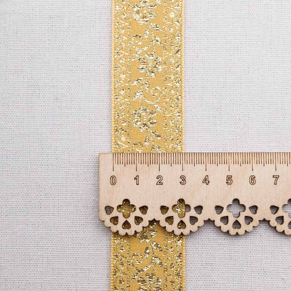 Лента (тесьма) жаккардовая 32.0 мм / 25±1 метров, с метанитом рис. 9842, желтый/золото, С3104Г17