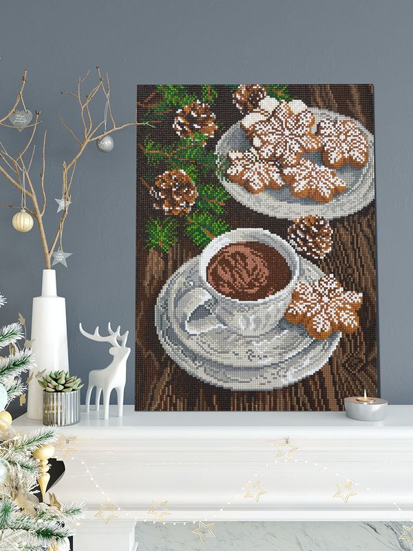 Алмазная (кристальная) мозаика Фрея, на подрамнике Какао с пряниками, 30х40 см