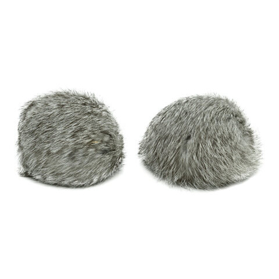 Помпон из натурального меха 80 мм, кролик, 2 шт, A бело-серый