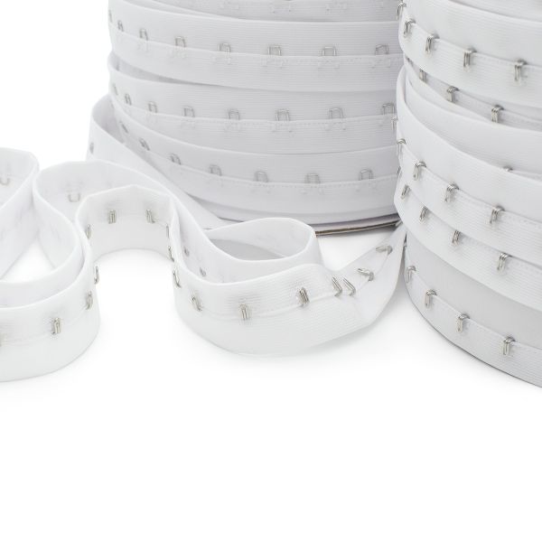 Застежки для бюстгальтера текстильные на ленте (1 ряд) 25 мм / 45.7 метра, шаг 15 мм, белый
