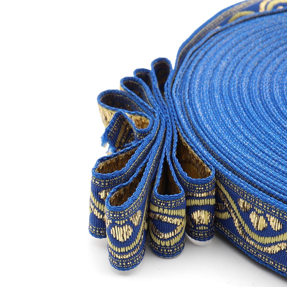 Лента (тесьма) жаккардовая 18.0 мм / 25±1 метров, с метанитом, рис. 9366, С1856Г17 синий/желтый