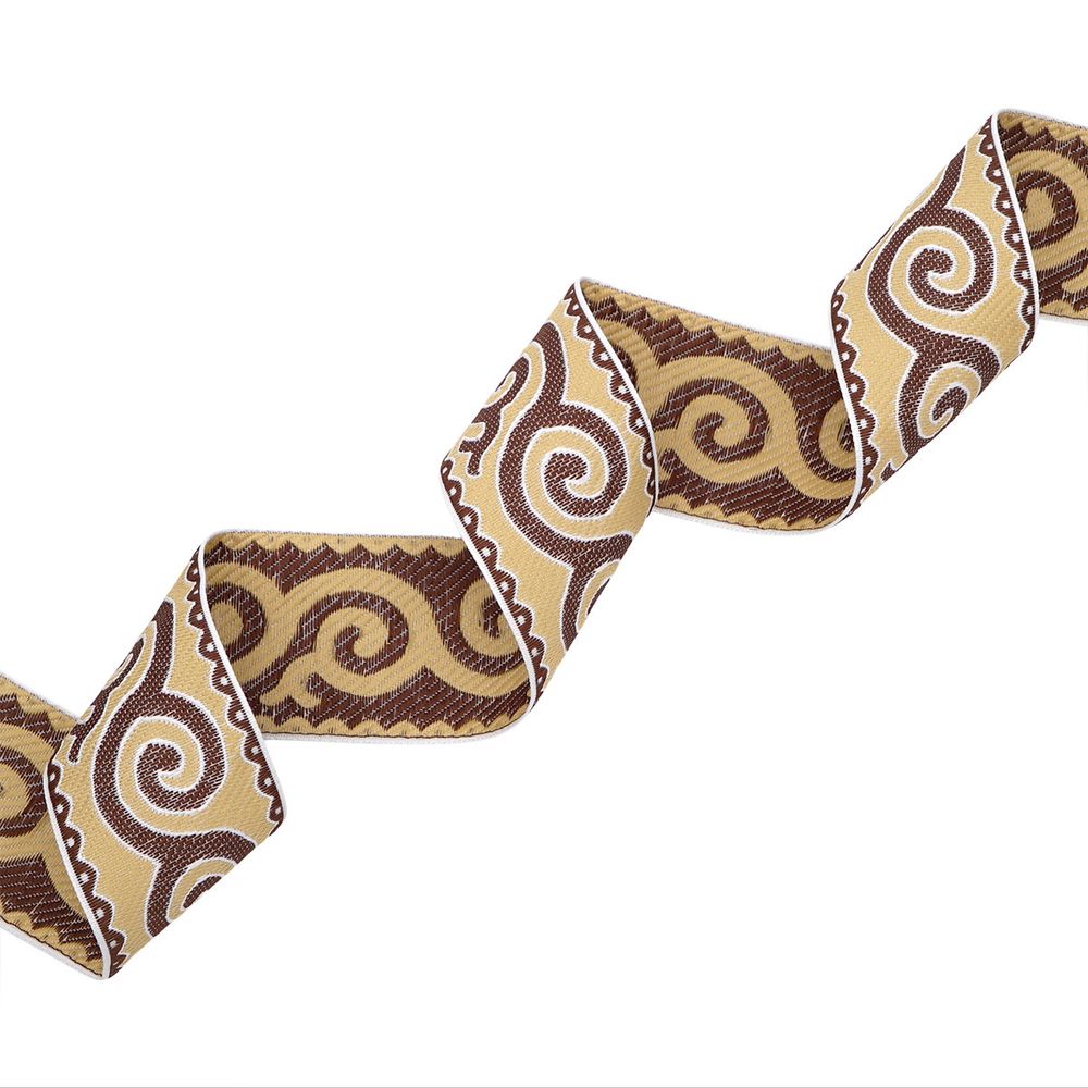 Лента (тесьма) жаккардовая 50.0 мм / 25 метров, Славянский орнамент Оберег, рис.9605, белый/коричневый/бежевый, С3775Г17