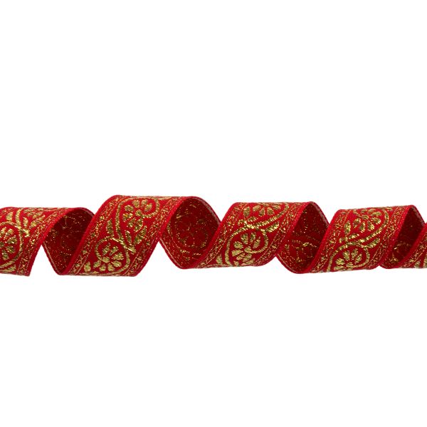 Лента (тесьма) жаккардовая 23.0-25.0 мм / 25 метров, красный /под золото, Blitz