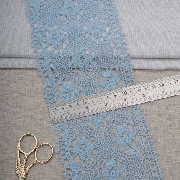 Кружево вязаное (тесьма) широкое 125 мм / 25 метров, хлопок, рис. 125.01.038, голубой, С3749Г17