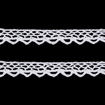 Кружево вязаное (тесьма) хлопковое 10 мм / 9.14 метров, белоснежный