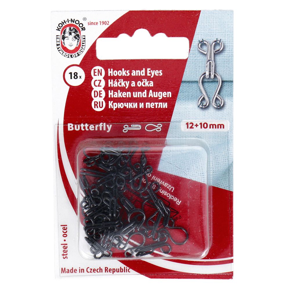 Крючки пришивные 12х7 мм, 18 шт, черный, KOH-I-NOOR 30 (6001 №4)