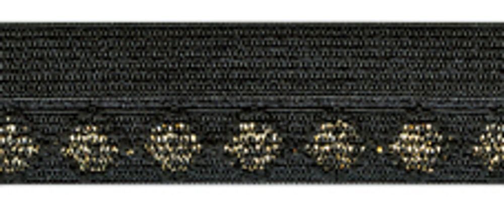 Резинка бельевая (окантовочная) матовая 20 мм / 50 метров, черный с золотистым люрексом, Pega, GL37305