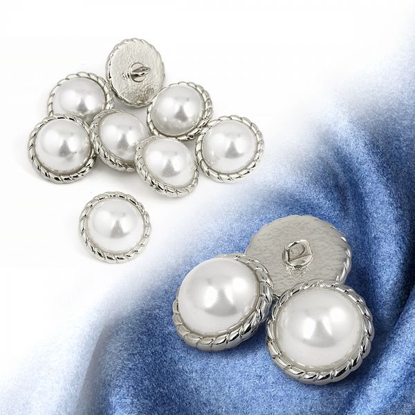 Пуговицы металлические на ножке 28L-18 мм, С-MP30 цв.серебро/перламутр, 10 шт