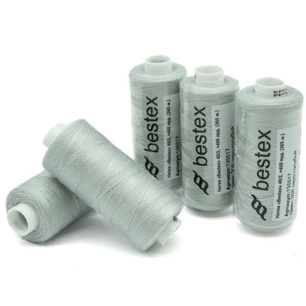 Нитки швейные бытовые Bestex 40/2, 365 м (400 ярд) / 10 кат., 308 пепельно-голубой