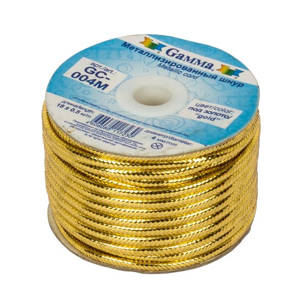 Шнур металлизированный ⌀4.0 мм, 18 м, под золото, Gamma GC-004M
