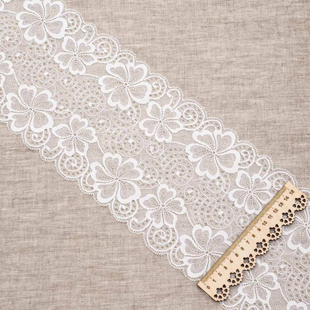 Кружево бельевое эластичное 185 мм / 3 метра (±4 см), белый LAEC-15459