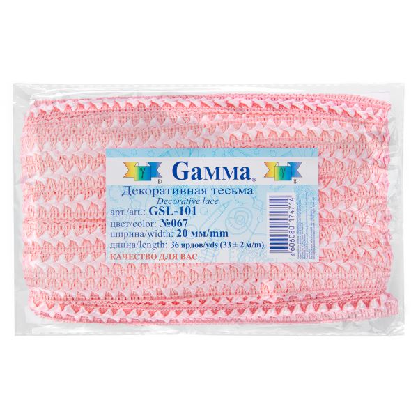 Тесьма декоративная Gamma Самбоса GSL-101 20 мм, 33 м, 067 св-розовый