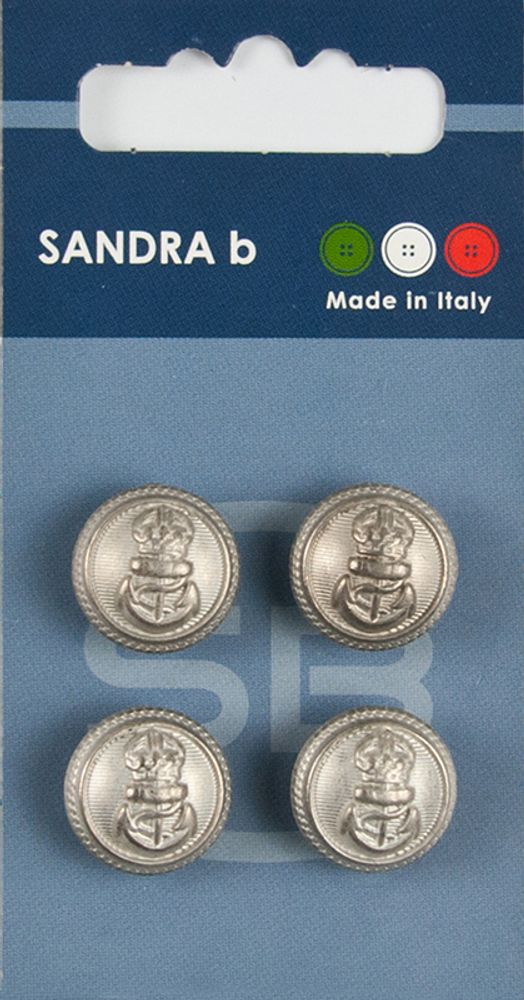Пуговицы Sandra, 15 мм, 4 шт, металл, серебряный (5)