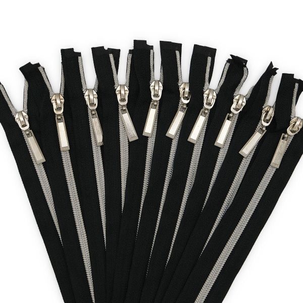 Молния спираль (витая) Т7 (7 мм) 1 зам., разъем., 75 см, никель / черный, 10 шт