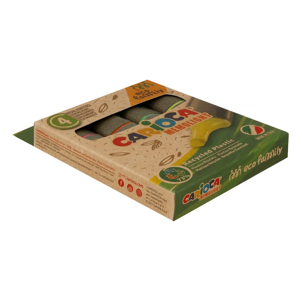 Набор текстовыделителей экологичных Memolight 2 мм, 4 цв., 4 шт, перо скошенное, 43098, Carioca