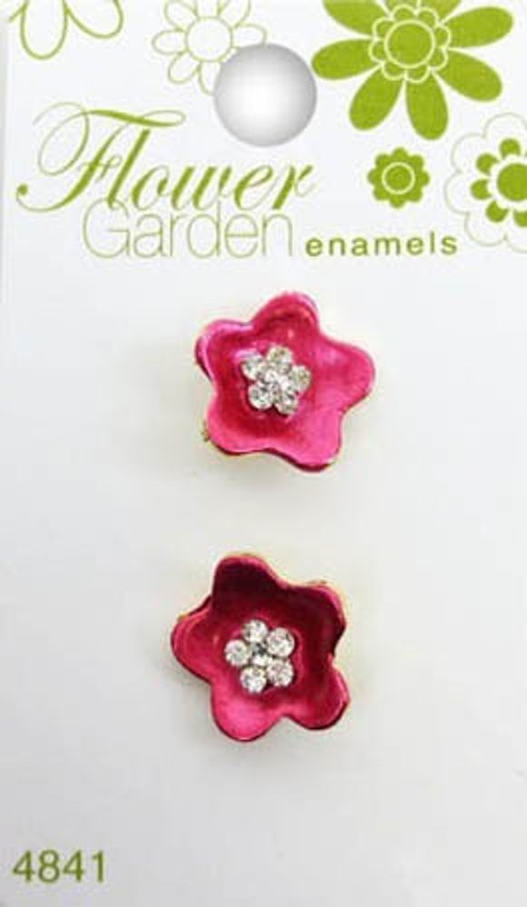 Пуговицы Flower Garden enamels, 16 мм, 2 шт, металл, розовый с кристаллами
