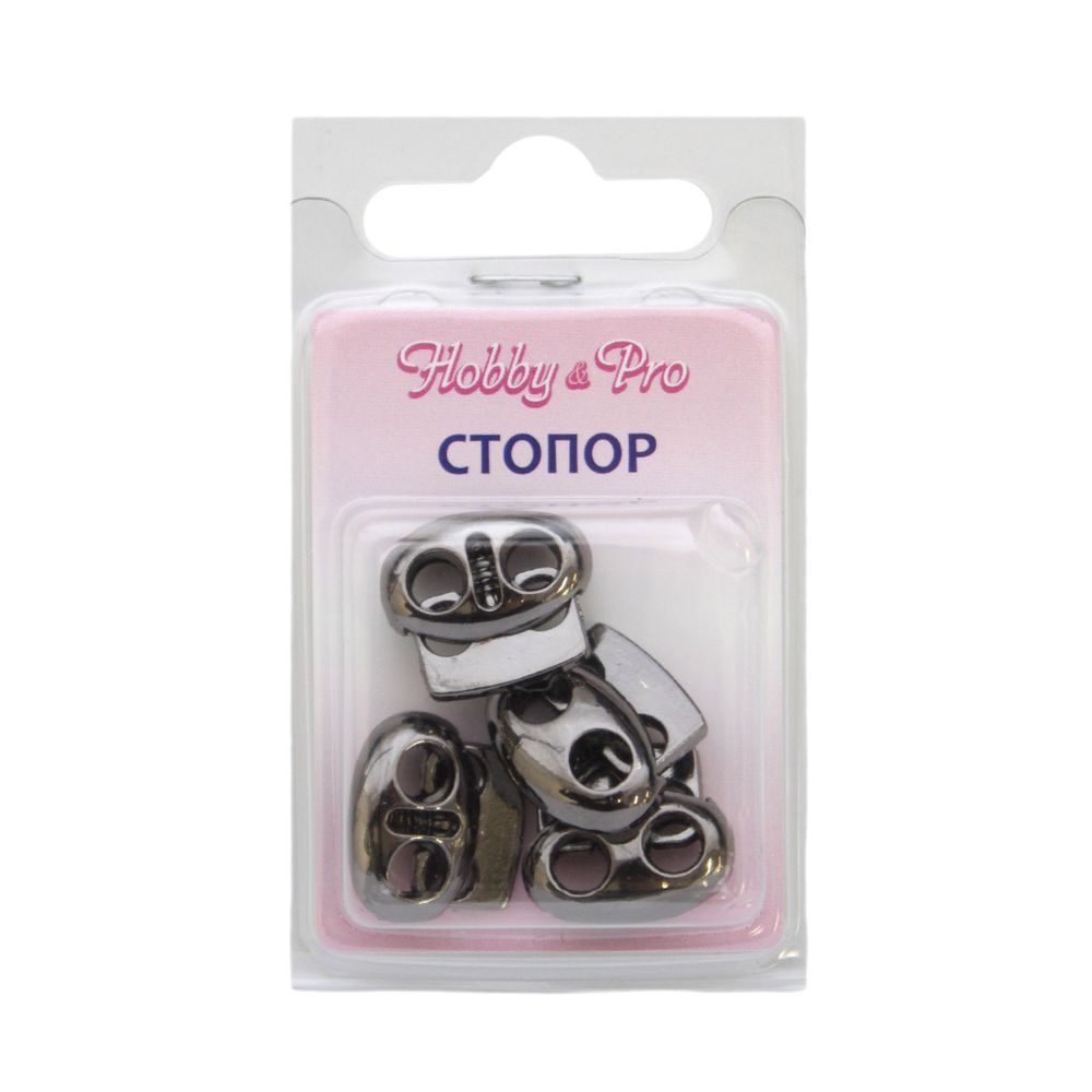 Фиксатор (зажим) для шнура металл плоский 2 отв. 17х15.5 мм, ⌀4,5 мм, 4 шт, металл, Hobby&Pro, чер.никель