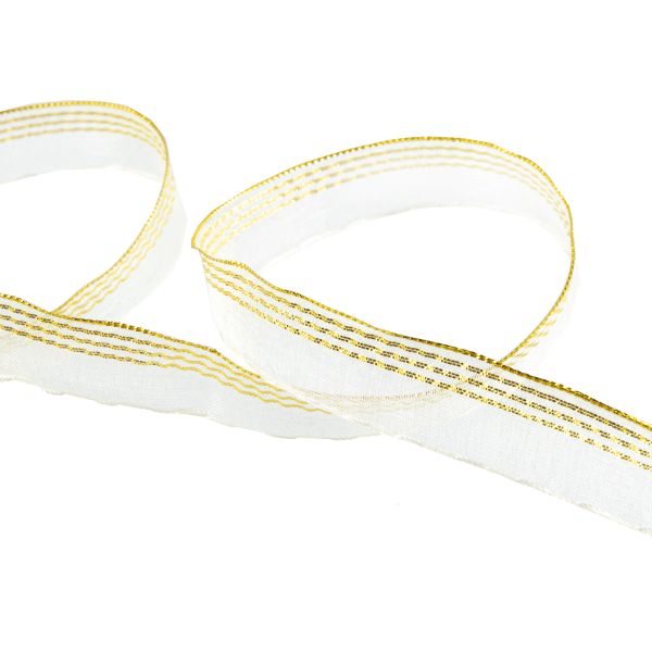 Лента капроновая (органза) 15.0 мм / 25 метров, 003 бл. кремовый/золото, Blitz ORT-15