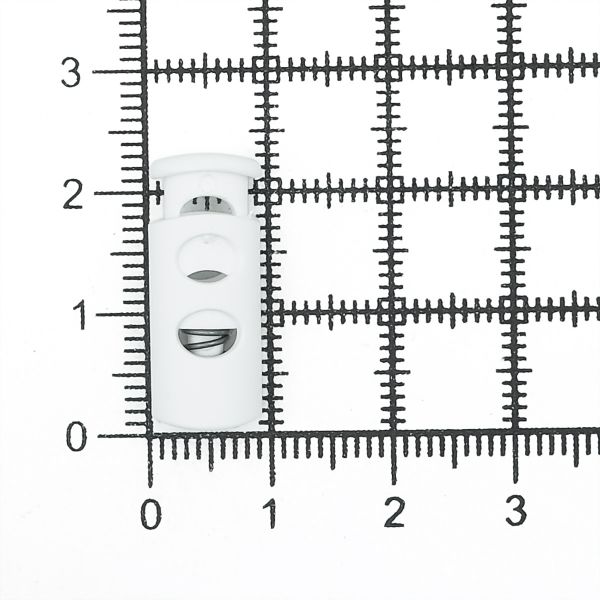 Фиксатор (зажим) для шнура пластик 2 отв., ⌀4.0 мм, 9х22 мм, цилиндр, ПП, кипенно-белый, 100 шт