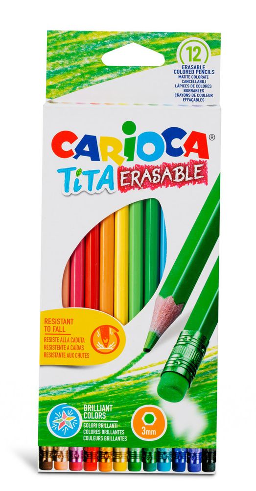 Карандаш цветной пластиковый Carioca Tita Erasable 12 цв. 42897 с ластиком