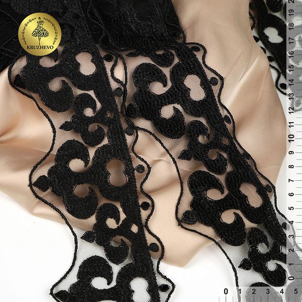 Кружево на сетке 70 мм / 8.7 метра, TR.2113, цв.черный, Kruzhevo