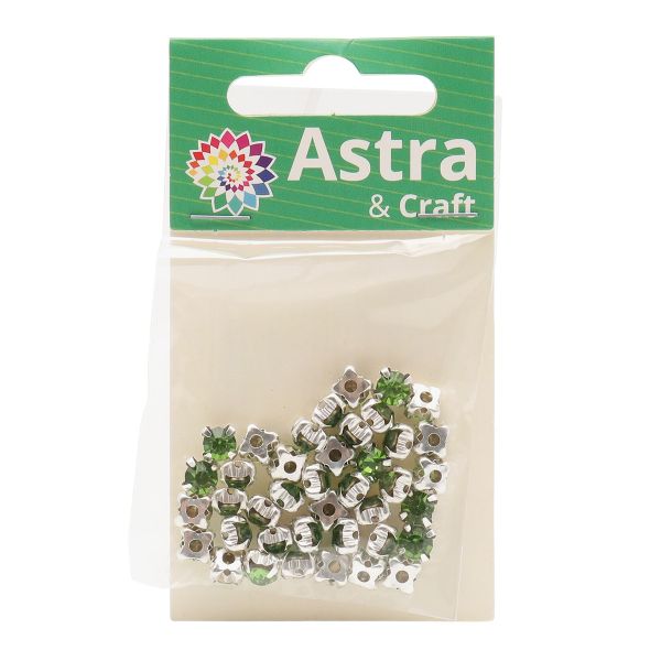 Хрустальные стразы в цапах/серебро, 6мм, 40 шт/упак, Astra&Craft (39 св.зеленый), 4AR169/176