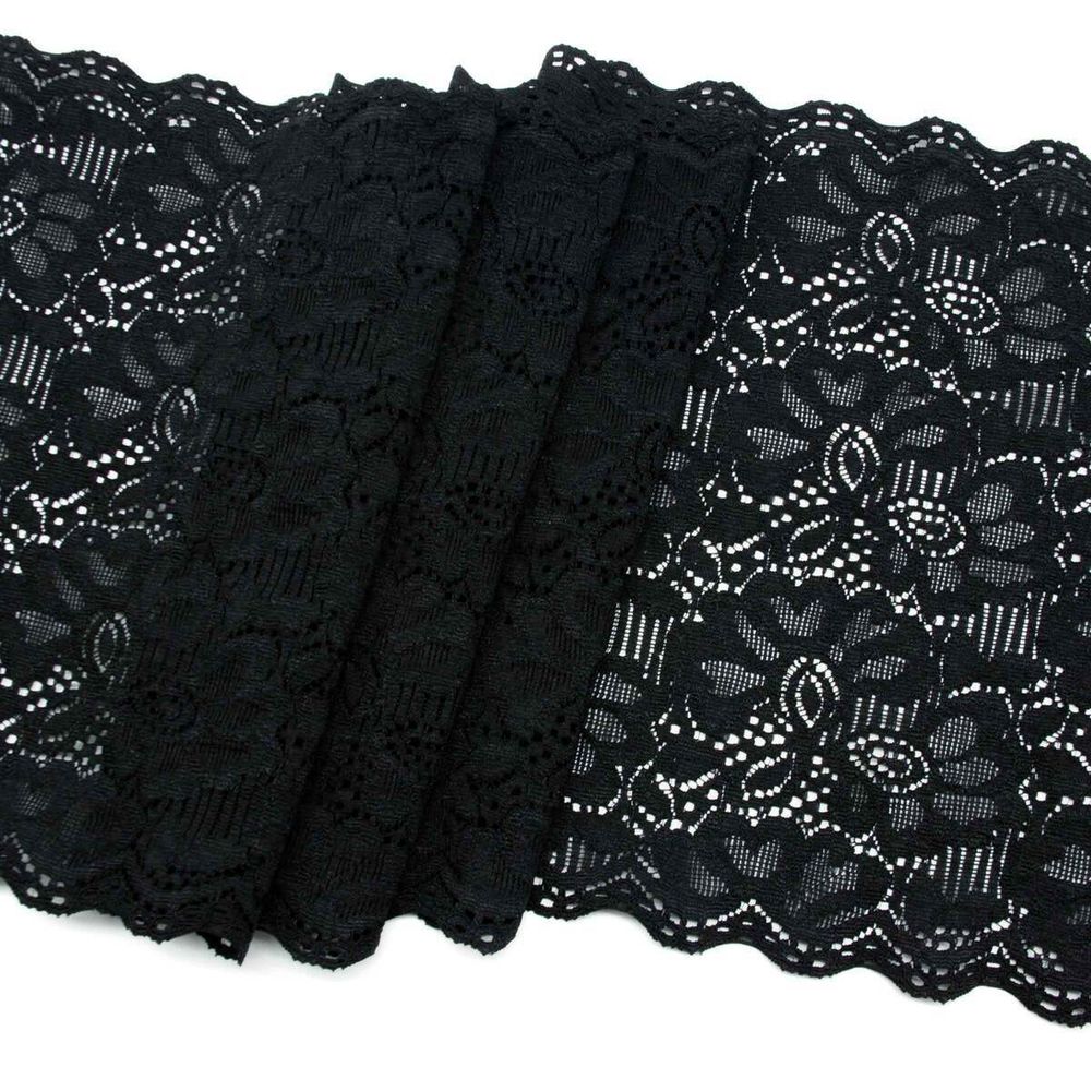 Кружево бельевое эластичное 210 мм / 10 м, черный