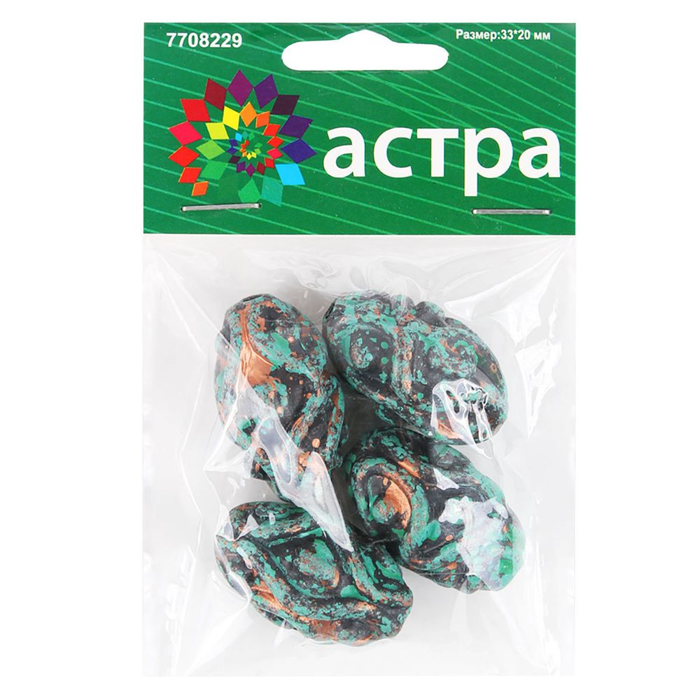 Бусины декоративные, 33х20 мм, упак., 4 шт, Астра /TOS/