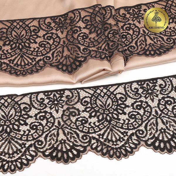Кружево эластичное (стрейч) 110 мм, 40992PP цв.L30 кофе с молоком+черный, 3 метра, Kruzhevo
